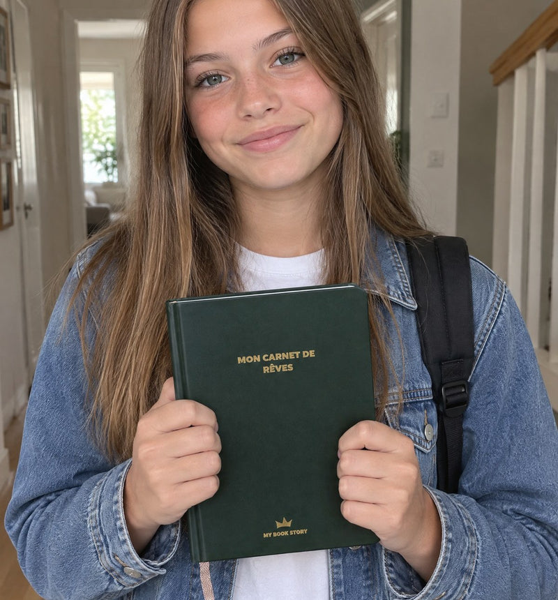 Une adolescente tient son carnet de rêves contre elle