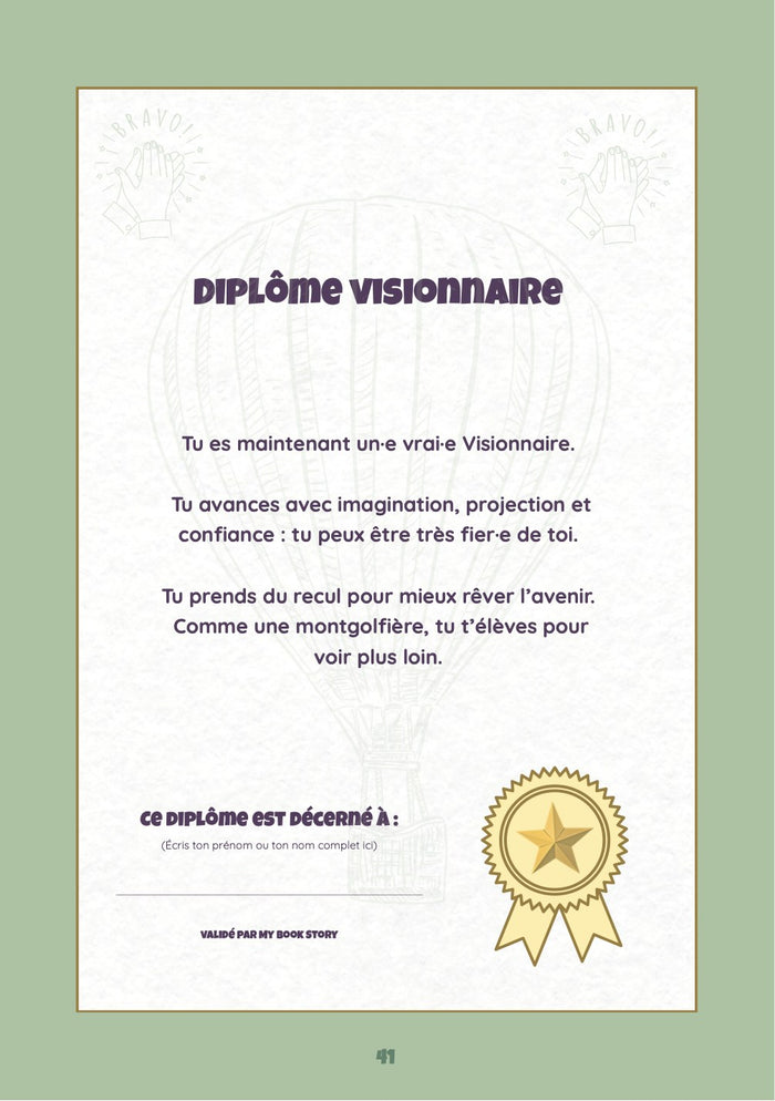 Le diplôme remis à la fin d'un thème du carnet Confiance