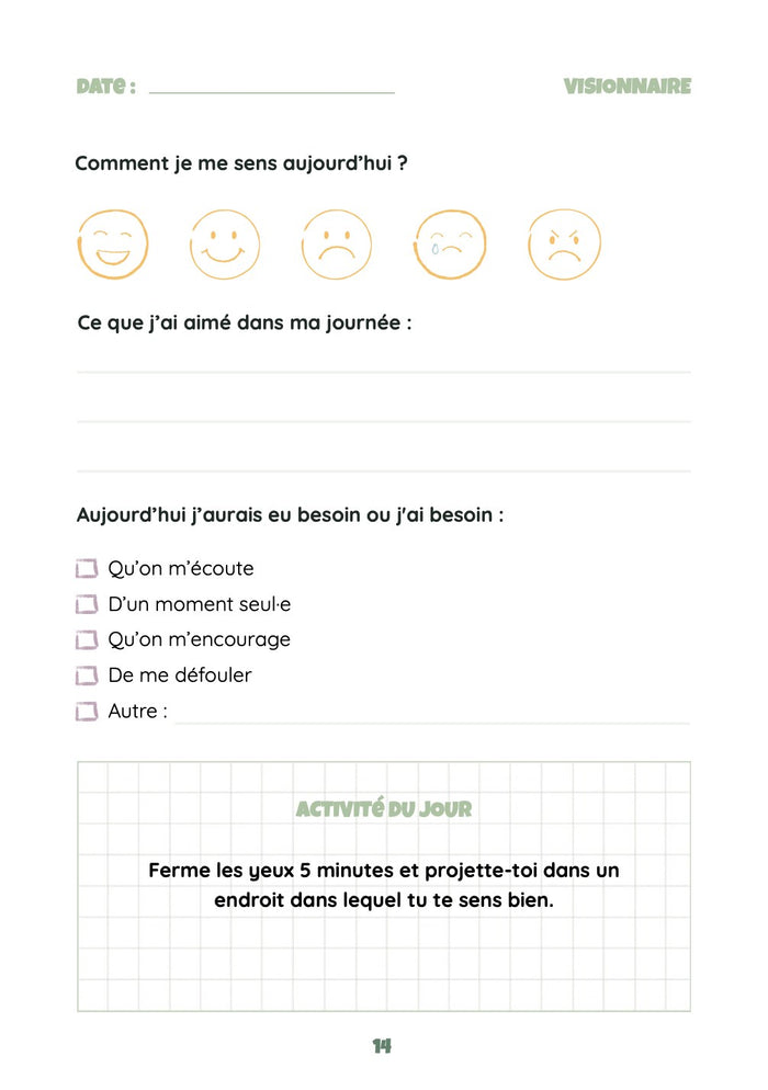 La page du soir du carnet Confiance : humeur, journée, besoin du jour