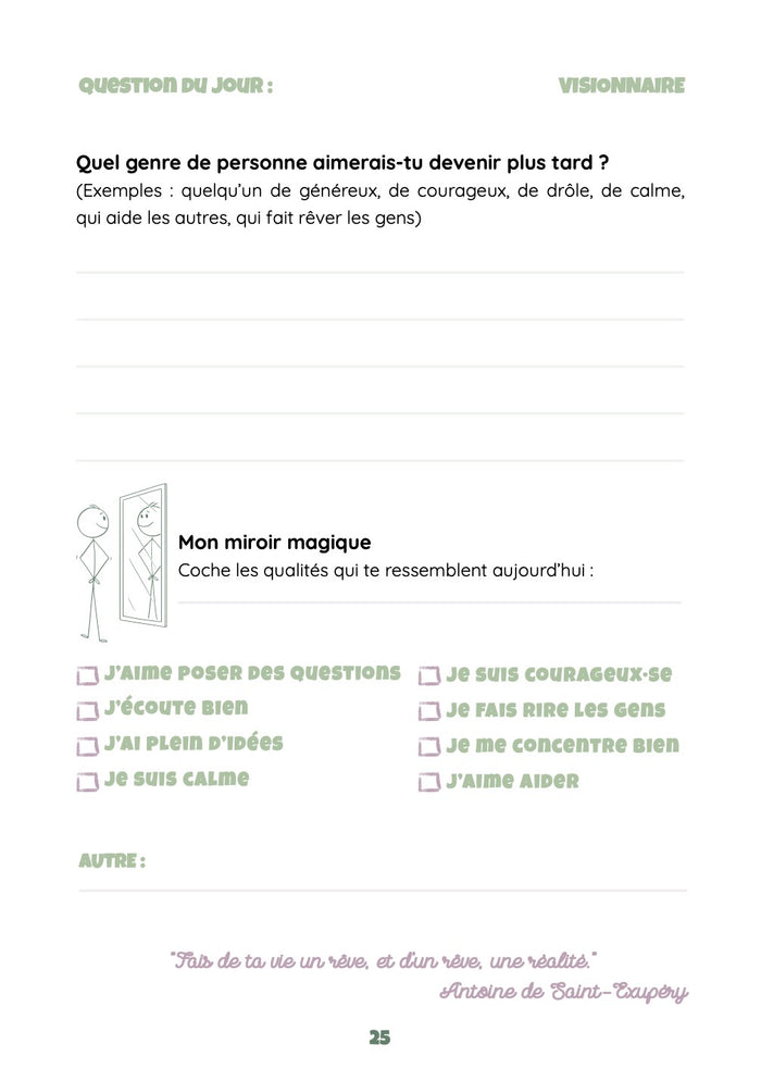 Une page « Question du jour » du carnet Confiance