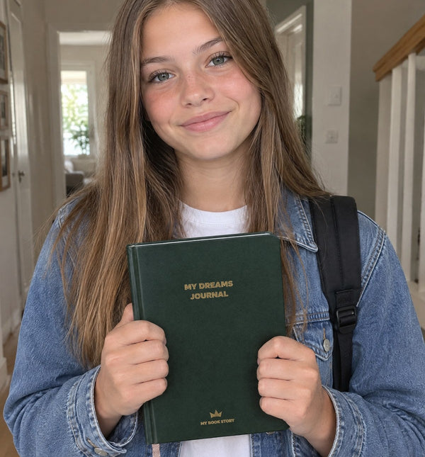 A teen girl holds her Dreams Journal