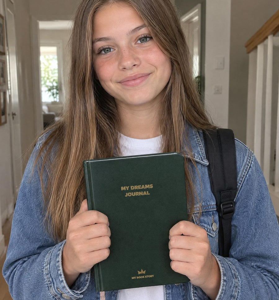 A teen girl holds her Dreams Journal